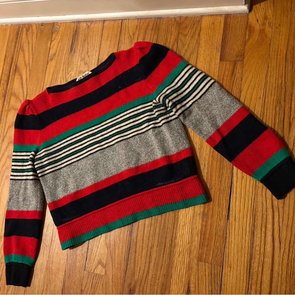 St. John Bold Retro Red, Green, and Black Striped Vintage Crewneck Sweater